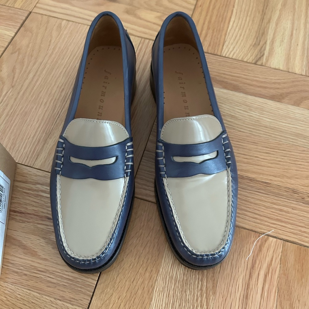 Fairmount Blue and Cream Loafers with Moccasin Design